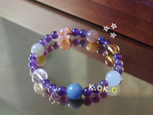 KOKO Natural Amethyst and White Crystal bead bracelet -Healing Gemstone Jewelry, Handmade