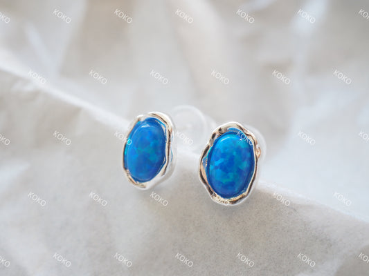 KOKO Blue Oil Painting Glass earring S925