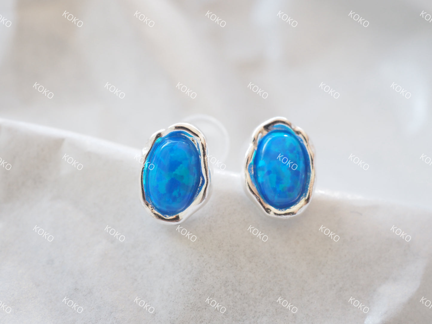 KOKO Blue Oil Painting Glass earring S925