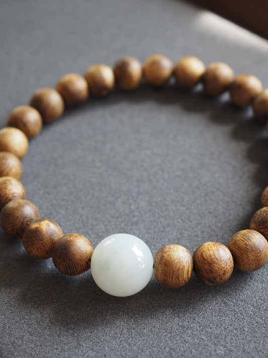 Sheng Ji -  White Jadeite × Agarwood Bead Bracelet