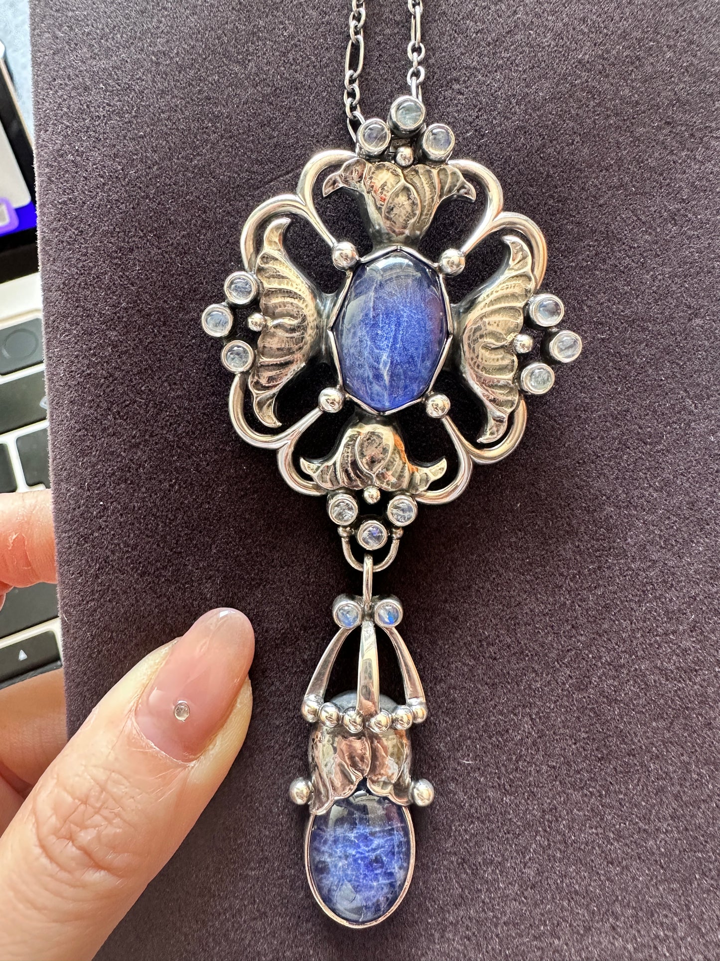 Georg Jensen Brooch Pendant 40 Silver Sodalite Blue Moonstone LE TW