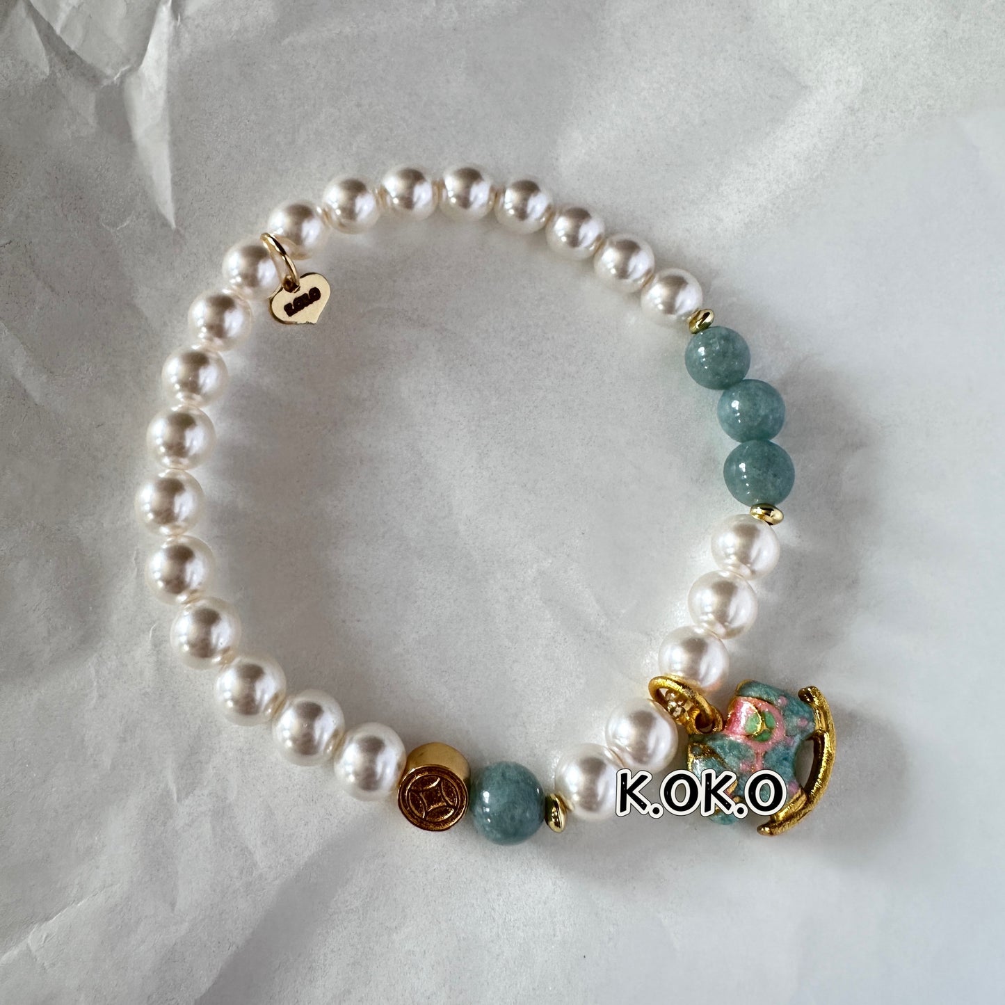 KOKO Vintage Charm Shell Pearl Bracelet with Enamel Rocking Horse