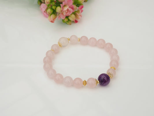 KOKO -  Self-Love in Bloom – Rose Quartz & Amethyst Bracelet