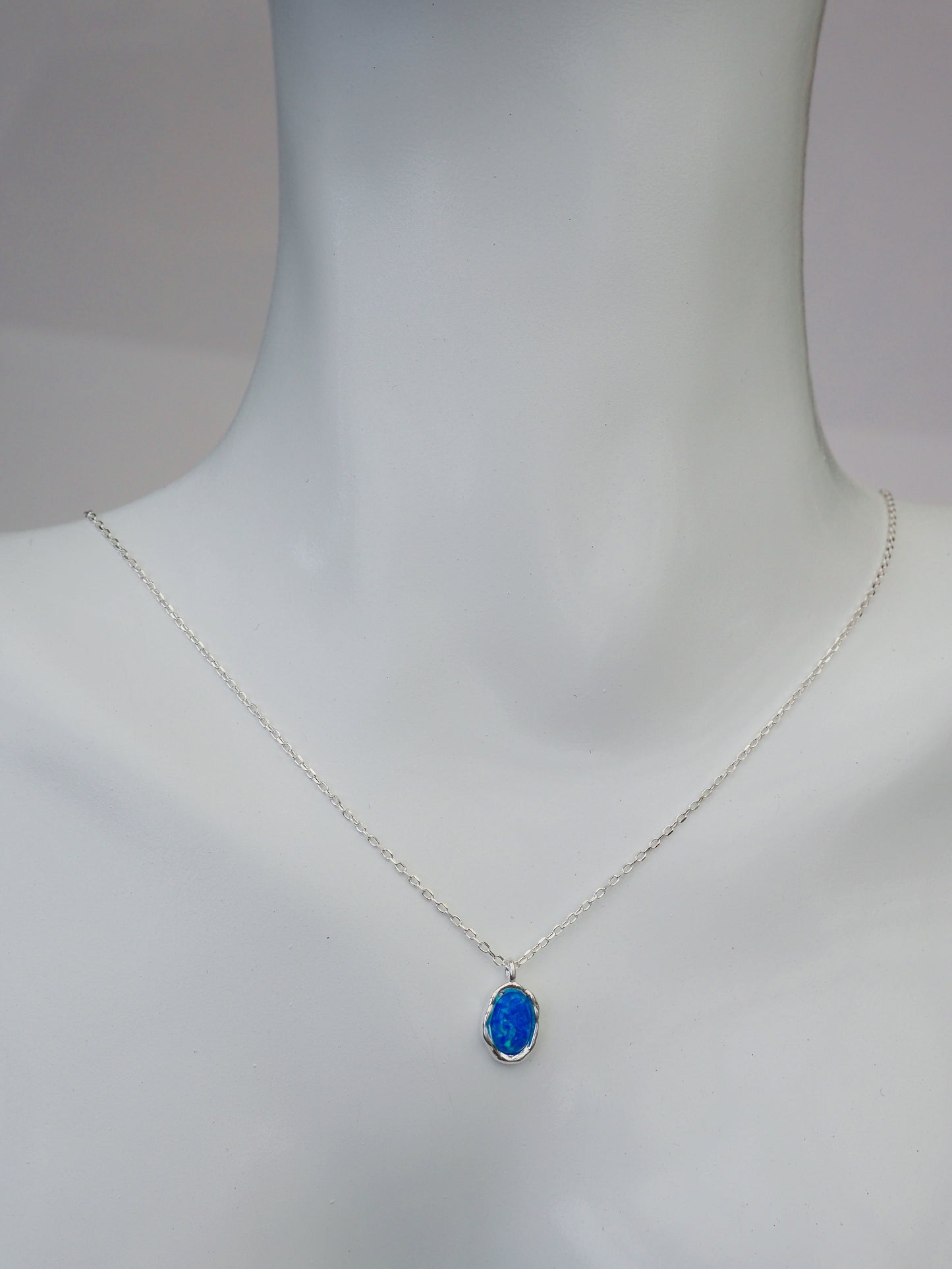 KOKO - Ocean Glow|Sterling Silver Blue Opal Pendant Necklace|40+5cm Adjustable Length