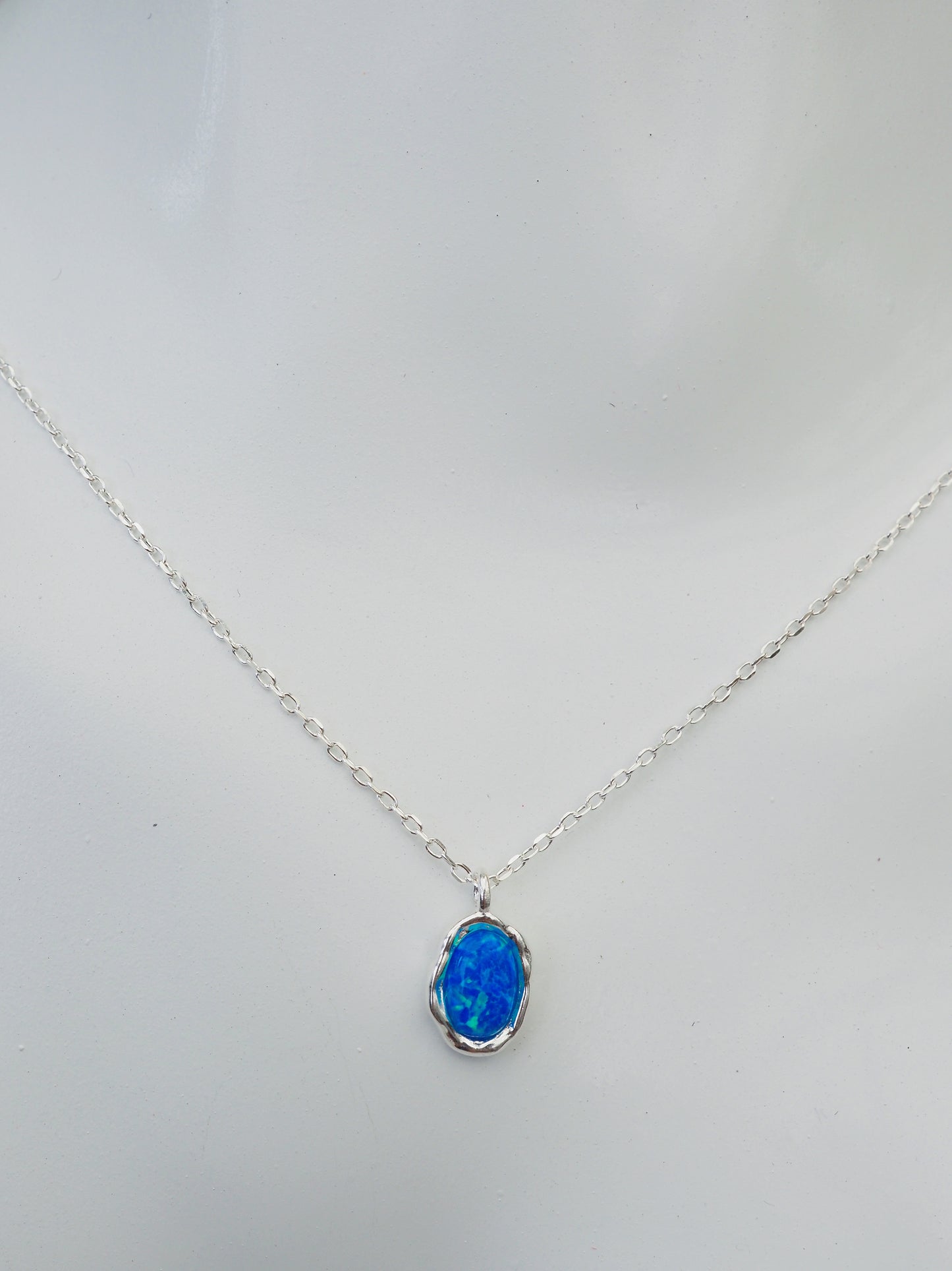 KOKO - Ocean Glow|Sterling Silver Blue Opal Pendant Necklace|40+5cm Adjustable Length