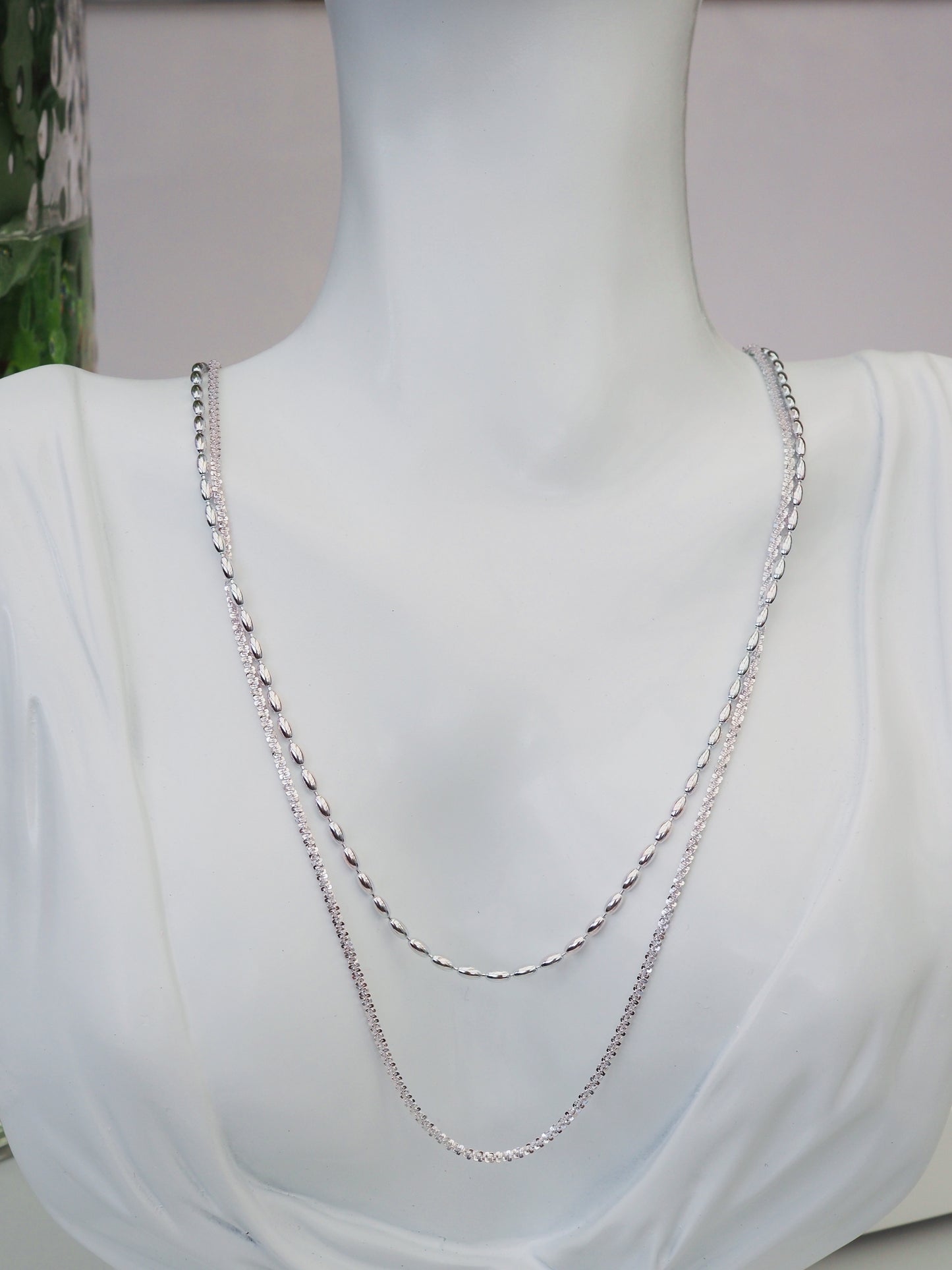 Sterling Silver Double Layer Necklace|40+45cm in One|With 5cm Extender|Elegant & Bold