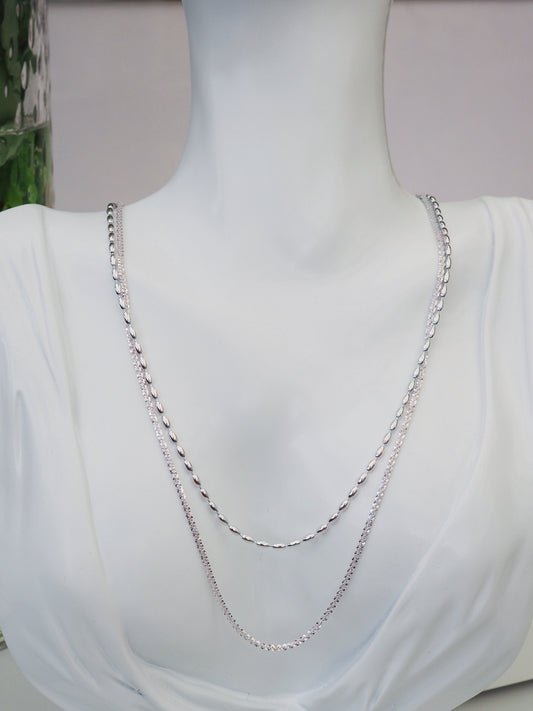 Sterling Silver Double Layer Necklace|40+45cm in One|With 5cm Extender|Elegant & Bold