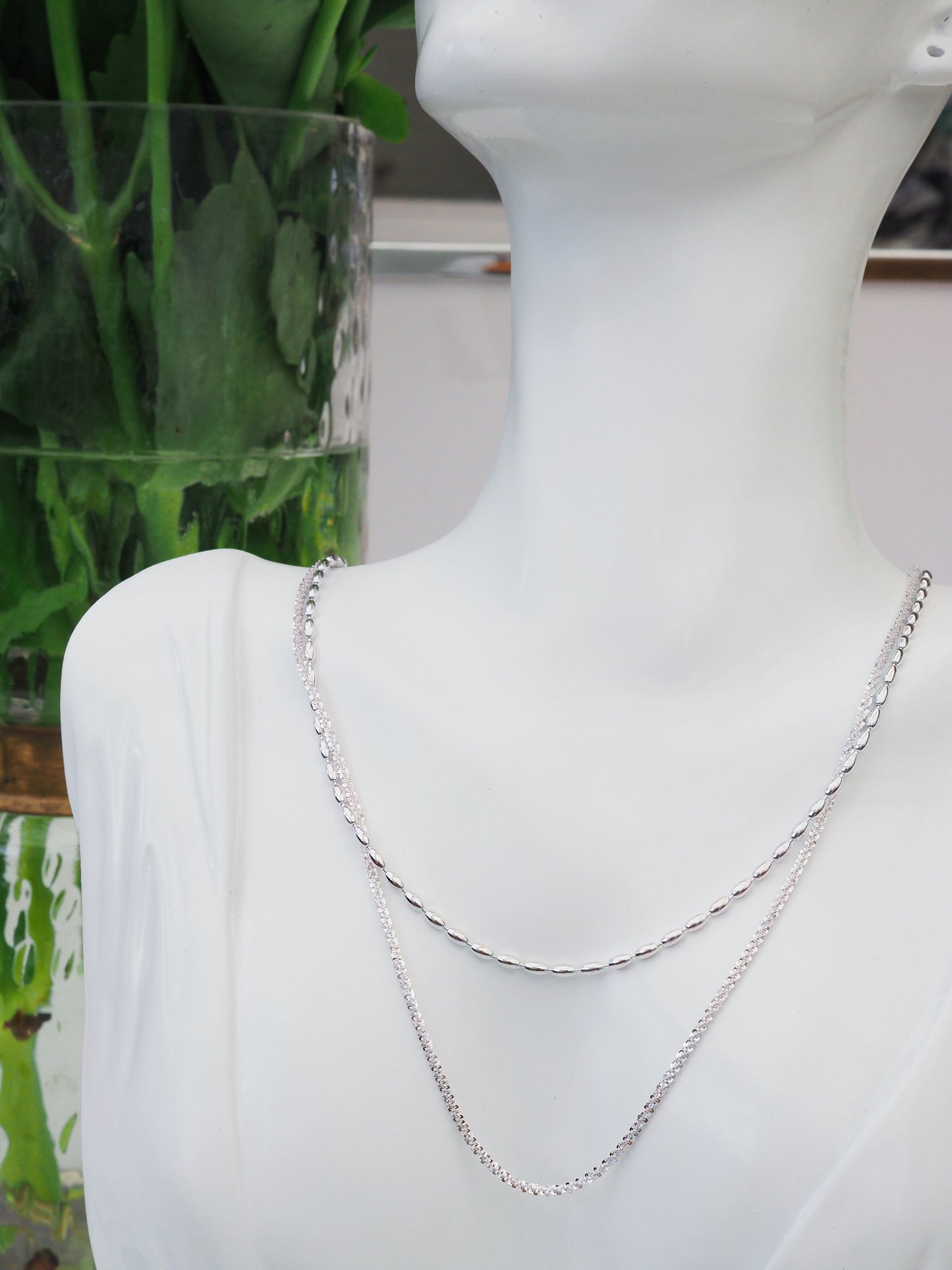 Sterling Silver Double Layer Necklace|40+45cm in One|With 5cm Extender|Elegant & Bold