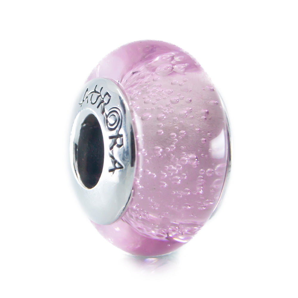 Aurora Pink Rose Droplets Murano Glass Bead