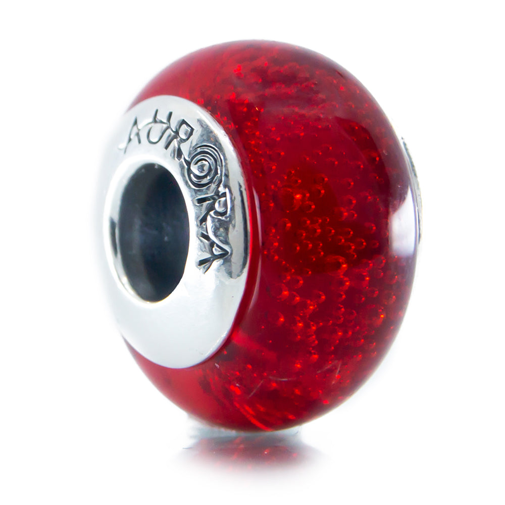 Aurora Scarlet Heart Sparkles Murano Glass Bead