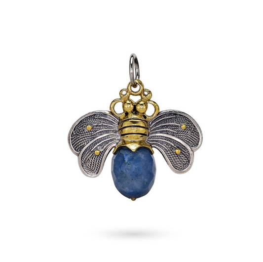 Waxing Poetic Bee Kind Pendant - Sterling Silver, Brass & Blue Quartz