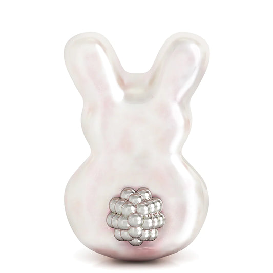 Bella Fascini Bunny Butt Charm - Luxe Color™ Enamel Bead Charm - Marshmallow Cream w Pink Iridescent