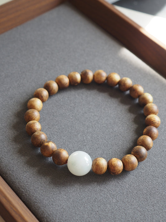 Sheng Ji -  White Jadeite × Agarwood Bead Bracelet