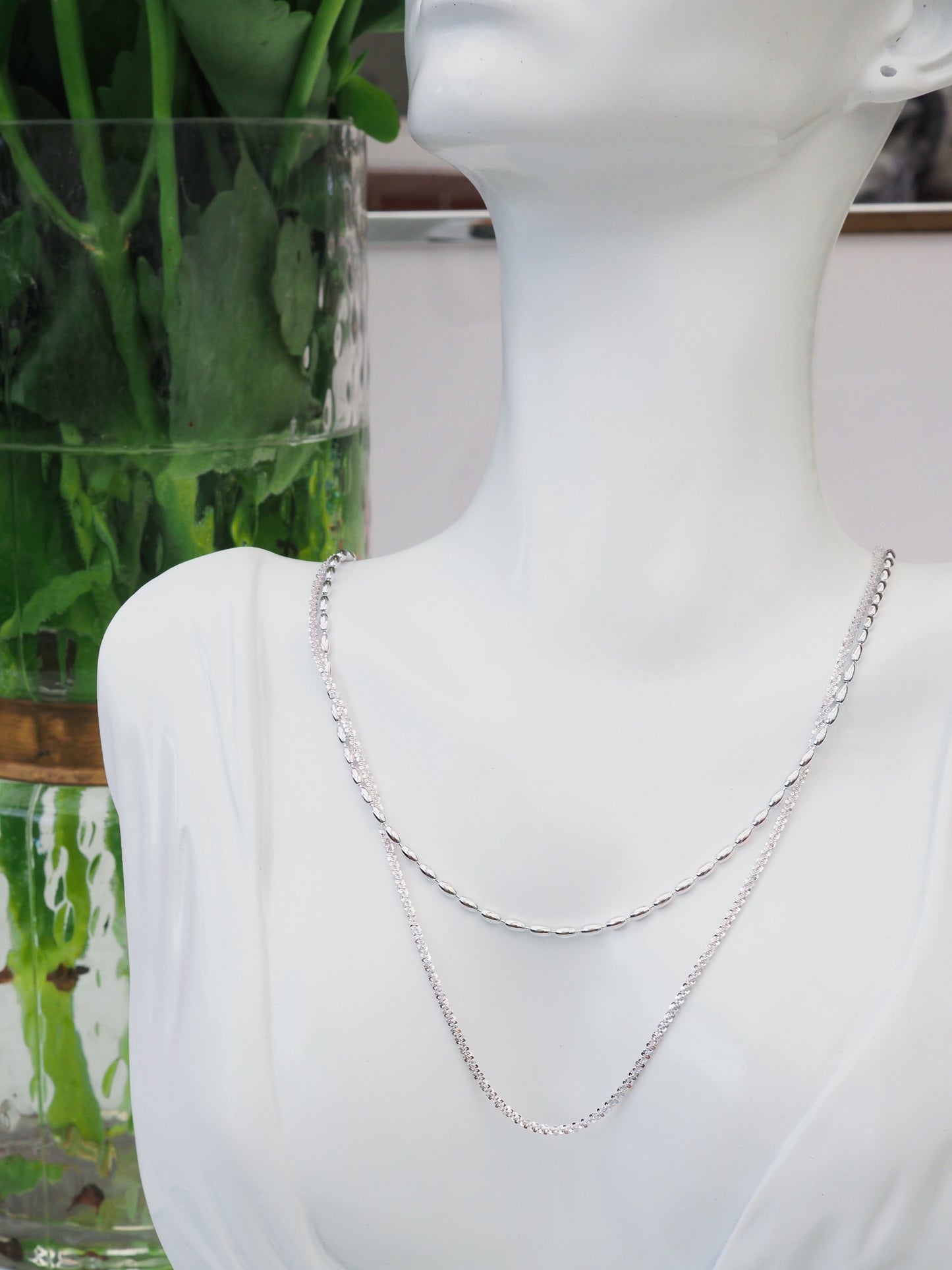 Sterling Silver Double Layer Necklace｜40+45cm in One｜With 5cm Extender｜Elegant & Bold