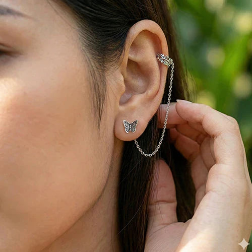 Flutter Fearless Earrings With Veritas Vine Ear Cuff - on stock