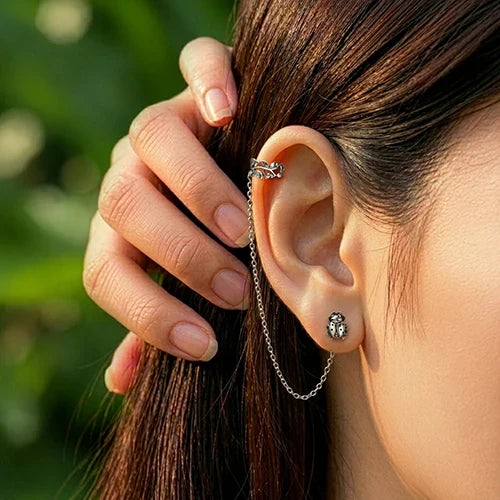 Lucky Lady Earrings With Veritas Vine Ear Cuff- on stock
